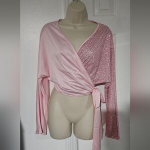 SHEIN Pink Sequin Wrap Blouse